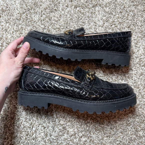 Circus by Sam Edelman Deana Black Croc-Embossed Loafers with Gold Horsebit - Picture 2 of 6